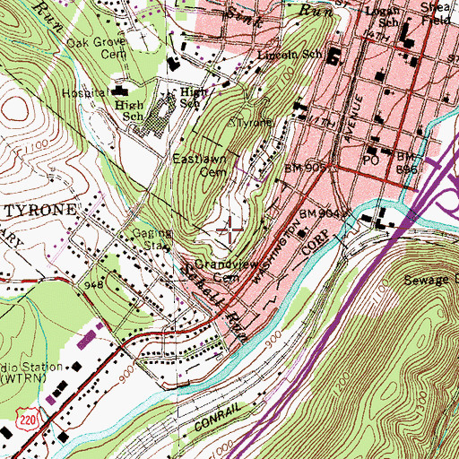 Topographic Map of Grandview Cemetery, PA