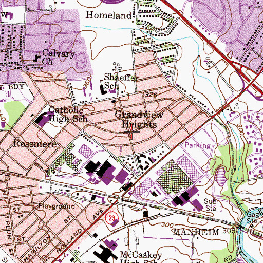 Topographic Map of Grandview Heights, PA