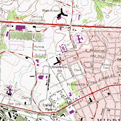 Topographic Map of Grandview School, PA