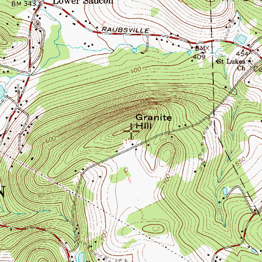 Topographic Map of Granite Hill, PA