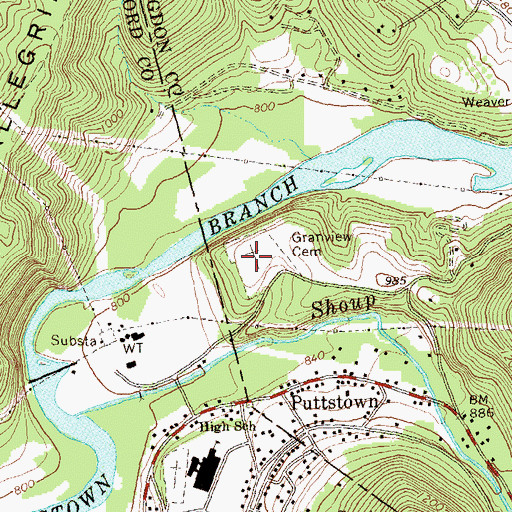Topographic Map of Granview Cemetery, PA