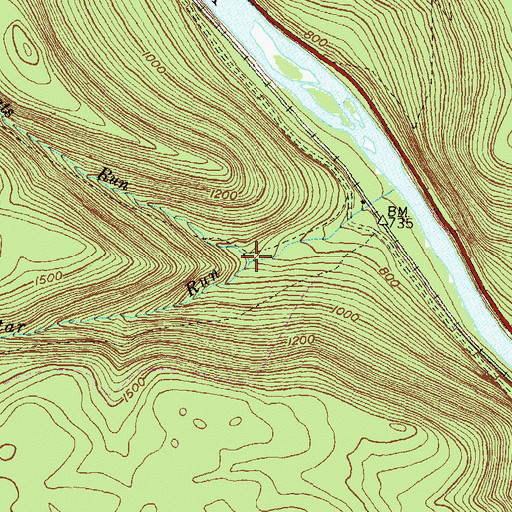 Topographic Map of Grass Flats Run, PA