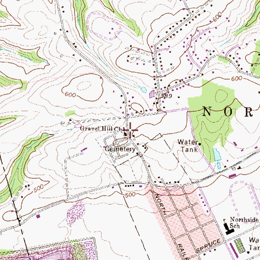 Topographic Map of Gravel Hill Church, PA