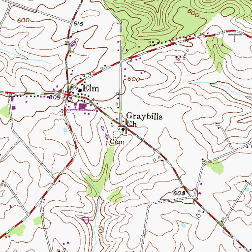 Topographic Map of Graybills Church, PA