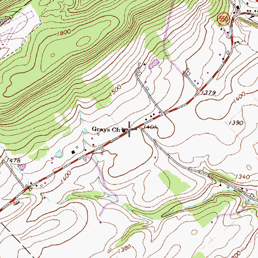 Topographic Map of Grays Church, PA