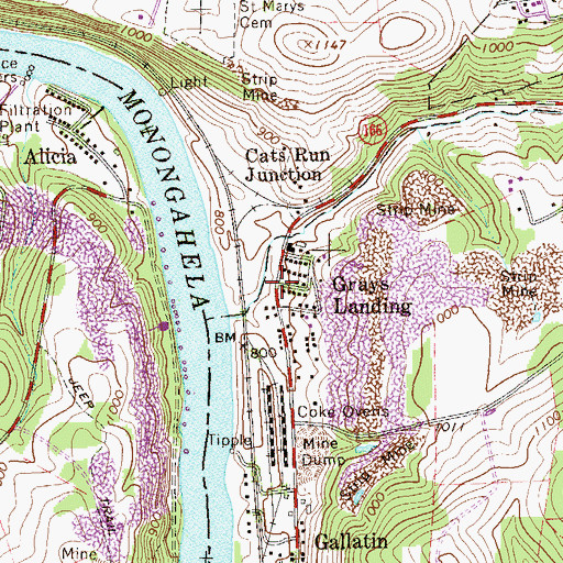 Topographic Map of Grays Landing, PA