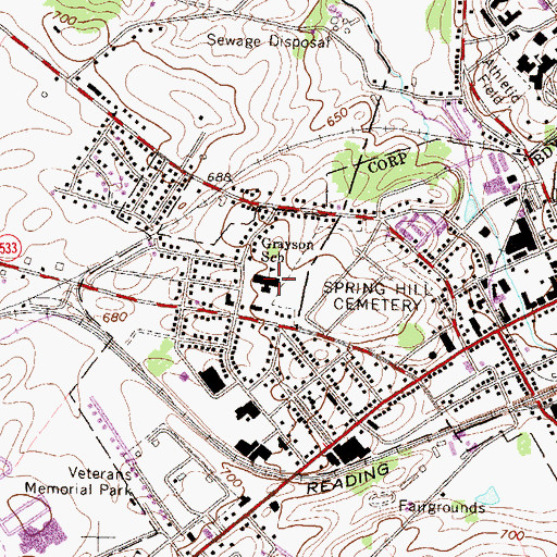 Topographic Map of Grayson School, PA