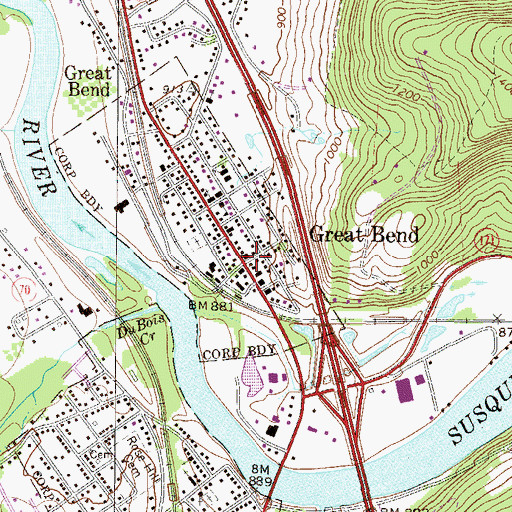 Topographic Map of Great Bend, PA