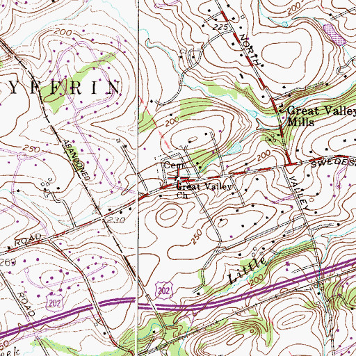 Topographic Map of Great Valley Church, PA