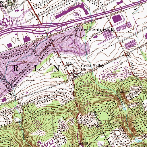 Topographic Map of Great Valley Church, PA