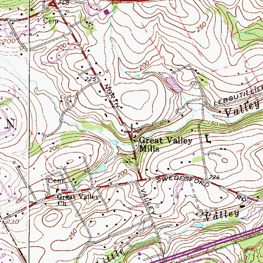 Topographic Map of Great Valley Mills, PA