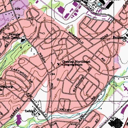 Topographic Map of Greater Northeast Congregation, PA