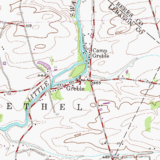 Topographic Map of Greble, PA