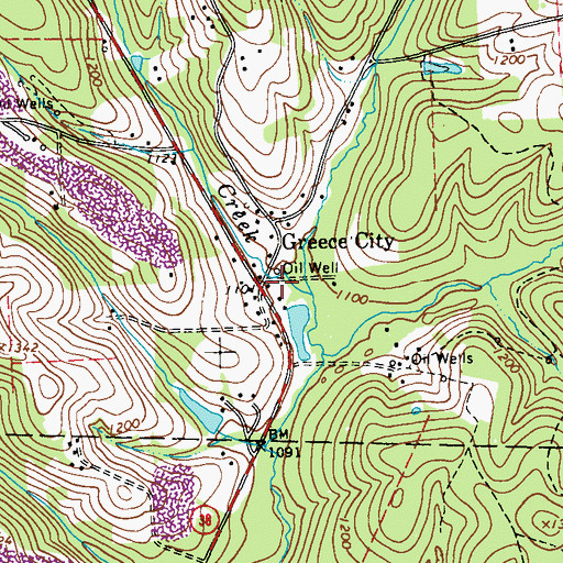 Topographic Map of Greece City, PA