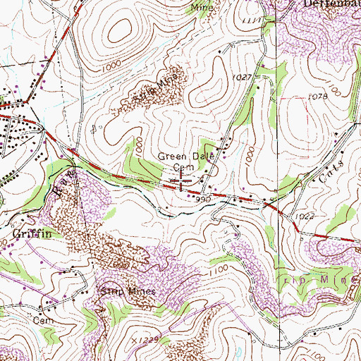 Topographic Map of Green Dale Cemetery, PA