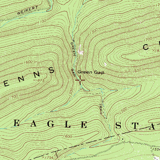 Topographic Map of Green Gap, PA