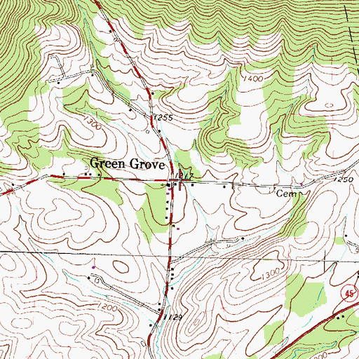 Topographic Map of Green Grove, PA