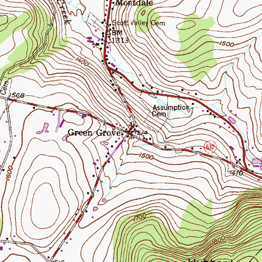 Topographic Map of Green Grove, PA