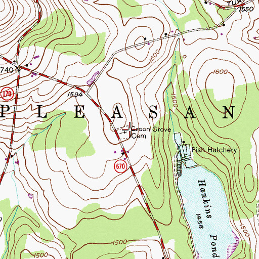 Topographic Map of Green Grove Cemetery, PA