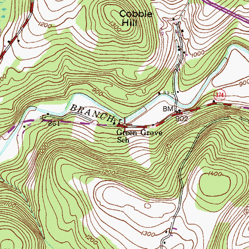 Topographic Map of Green Grove School, PA