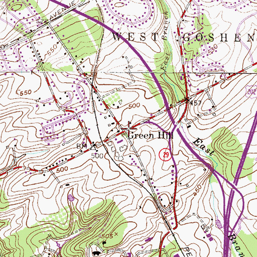Topographic Map of Green Hill, PA