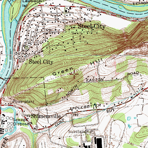 Topographic Map of Green Hill, PA