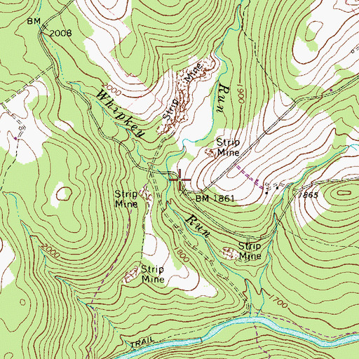 Topographic Map of Green King Run, PA