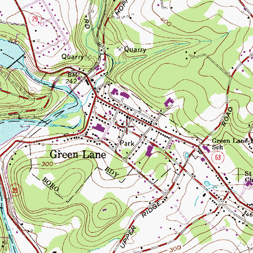 Topographic Map of Green Lane, PA