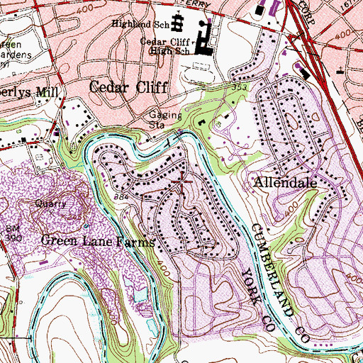 Topographic Map of Green Lane Farms, PA