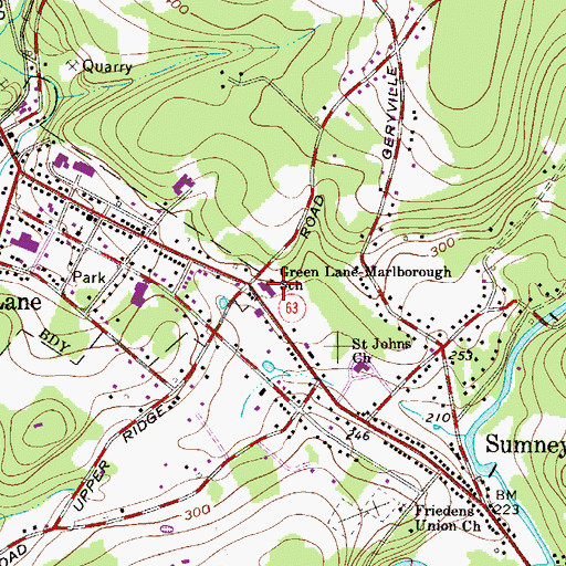 Topographic Map of Green Lane-Marlborough School, PA