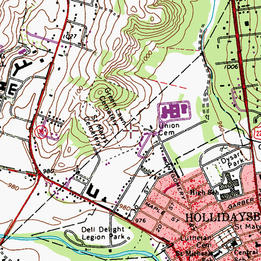 Topographic Map of Green Lawn Cemetery, PA