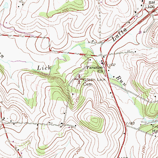 Topographic Map of Green Lick Cemetery, PA