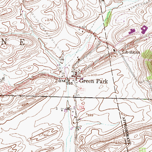 Topographic Map of Green Park, PA