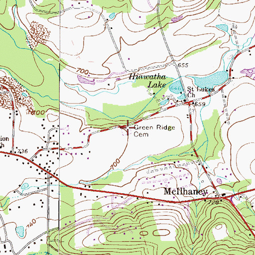 Topographic Map of Green Ridge Cemetery, PA