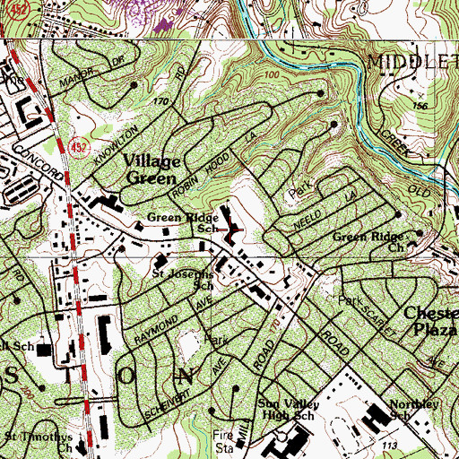 Topographic Map of Green Ridge School, PA