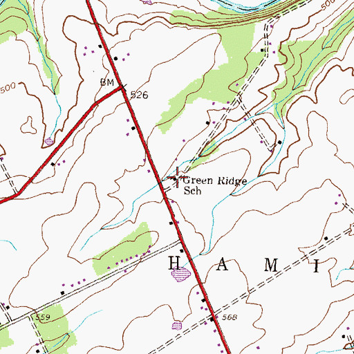 Topographic Map of Green Ridge School, PA