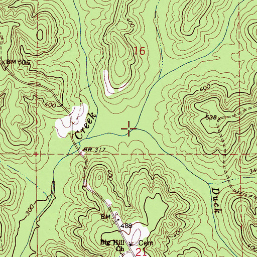 Topographic Map of Duck Branch, AL