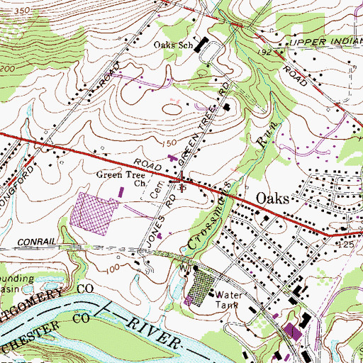 Topographic Map of Green Tree Church, PA