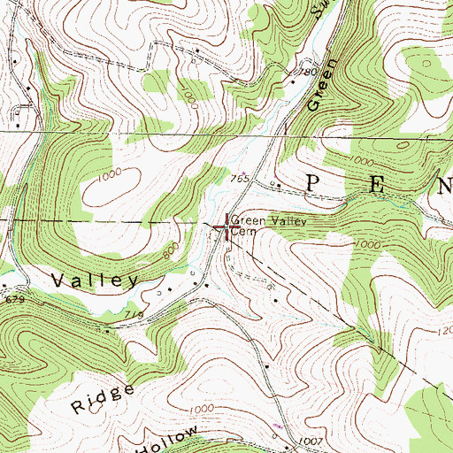 Topographic Map of Green Valley Cemetery, PA