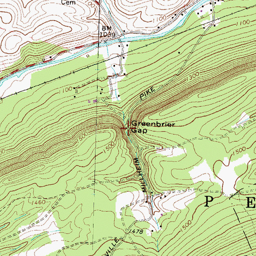 Topographic Map of Greenbrier Gap, PA