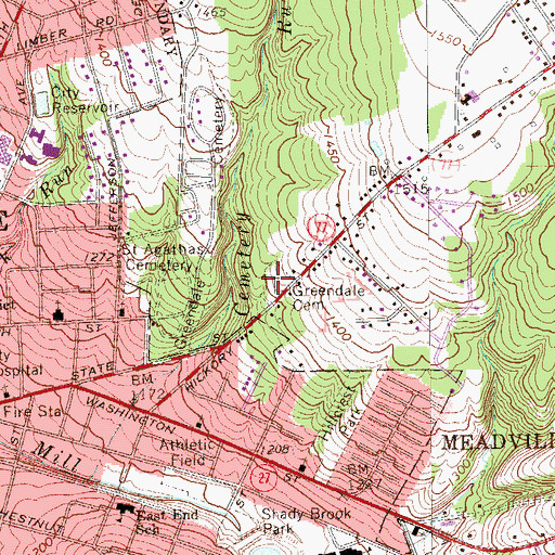 Topographic Map of Greendale Cemetery, PA