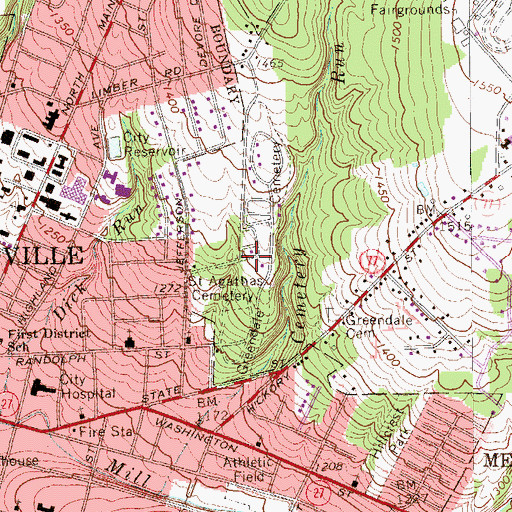 Topographic Map of Greendale Cemetery, PA