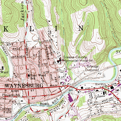 Topographic Map of Southwest Regional Medical Center, PA