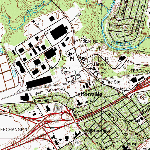 Topographic Map of Greenlawn Cemetery, PA