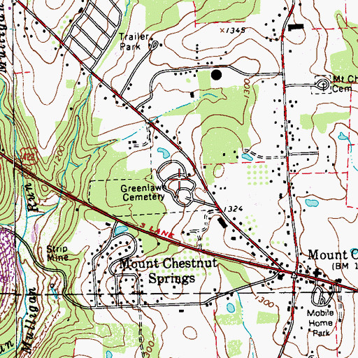 Topographic Map of Greenlawn Cemetery, PA