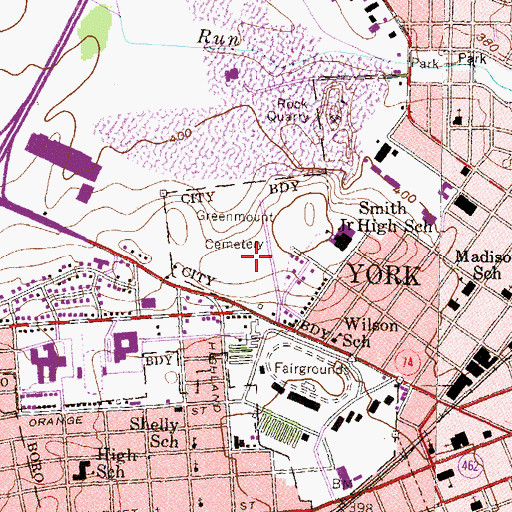 Topographic Map of Greenmount Cemetery, PA