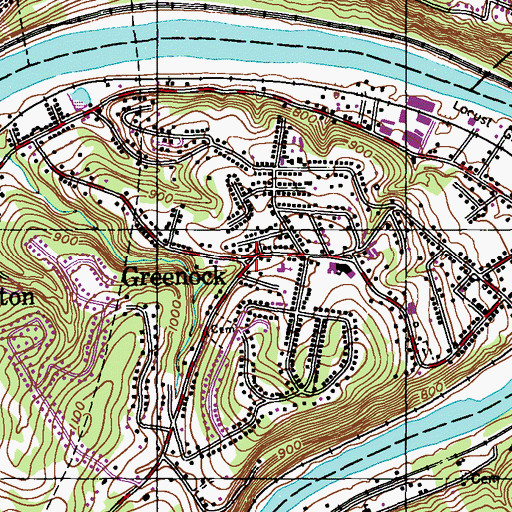 Topographic Map of Greenock, PA