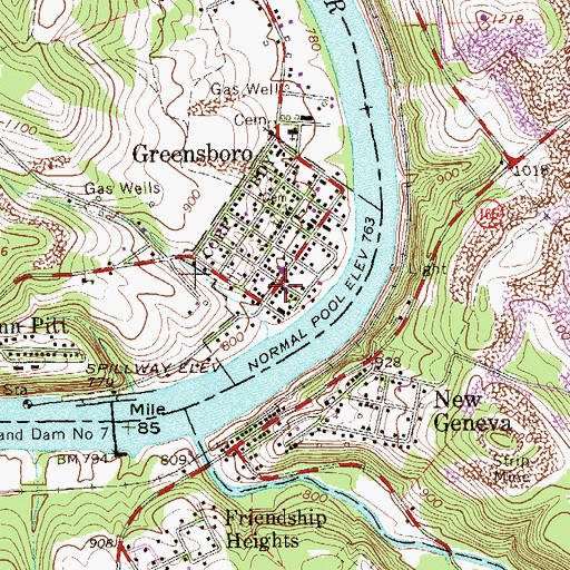 Topographic Map of Greensboro, PA