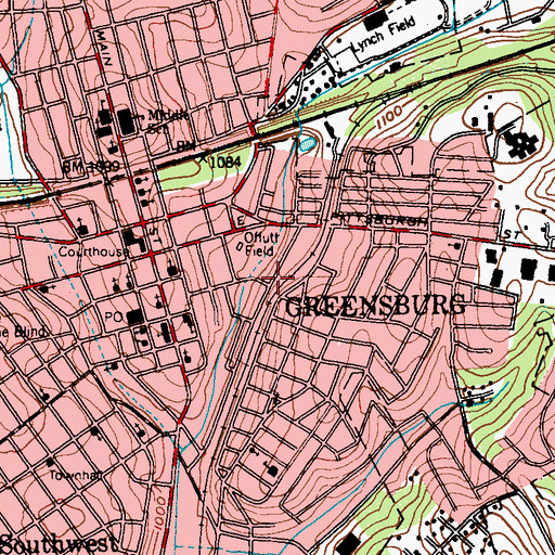 Topographic Map of Greensburg, PA