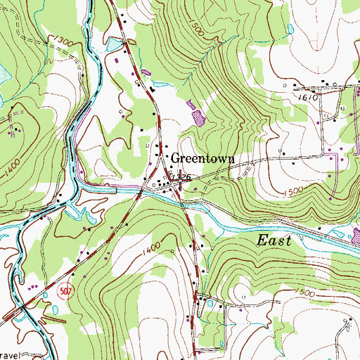 Topographic Map of Greentown, PA